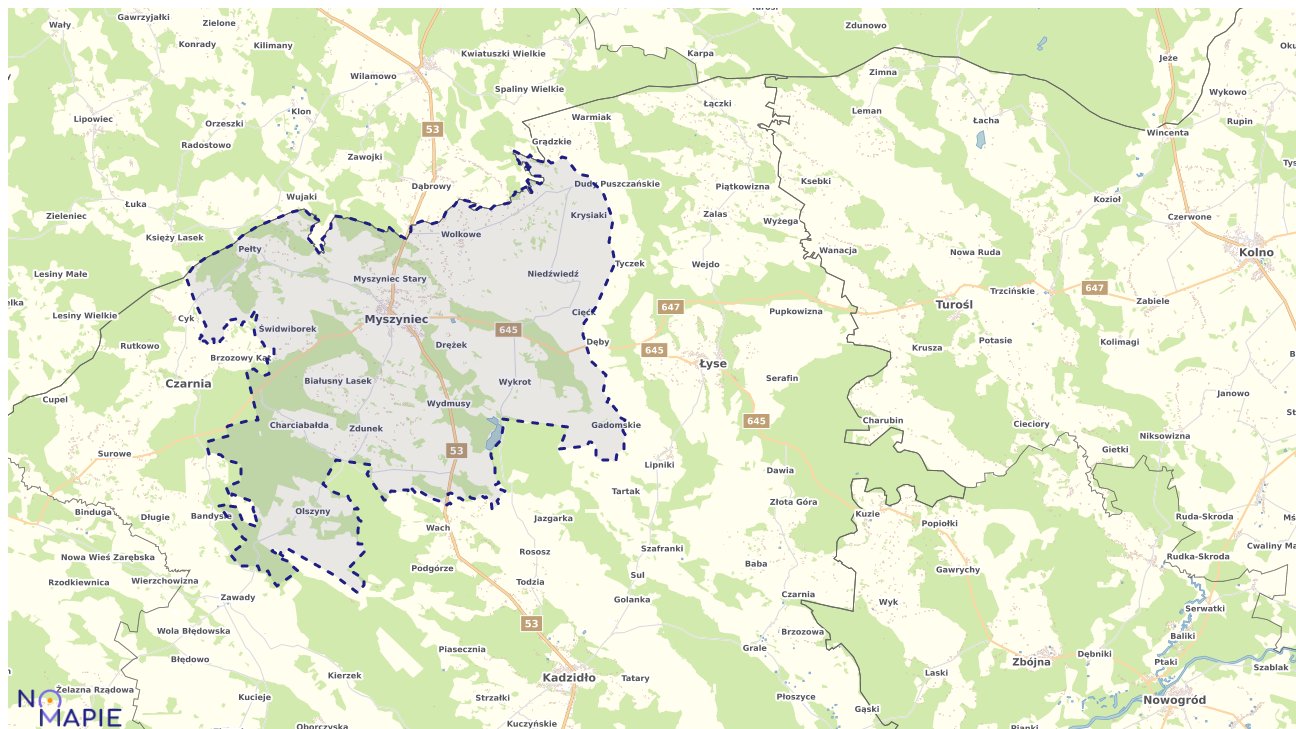 Mapa obszarów ochrony przyrody Myszyńca