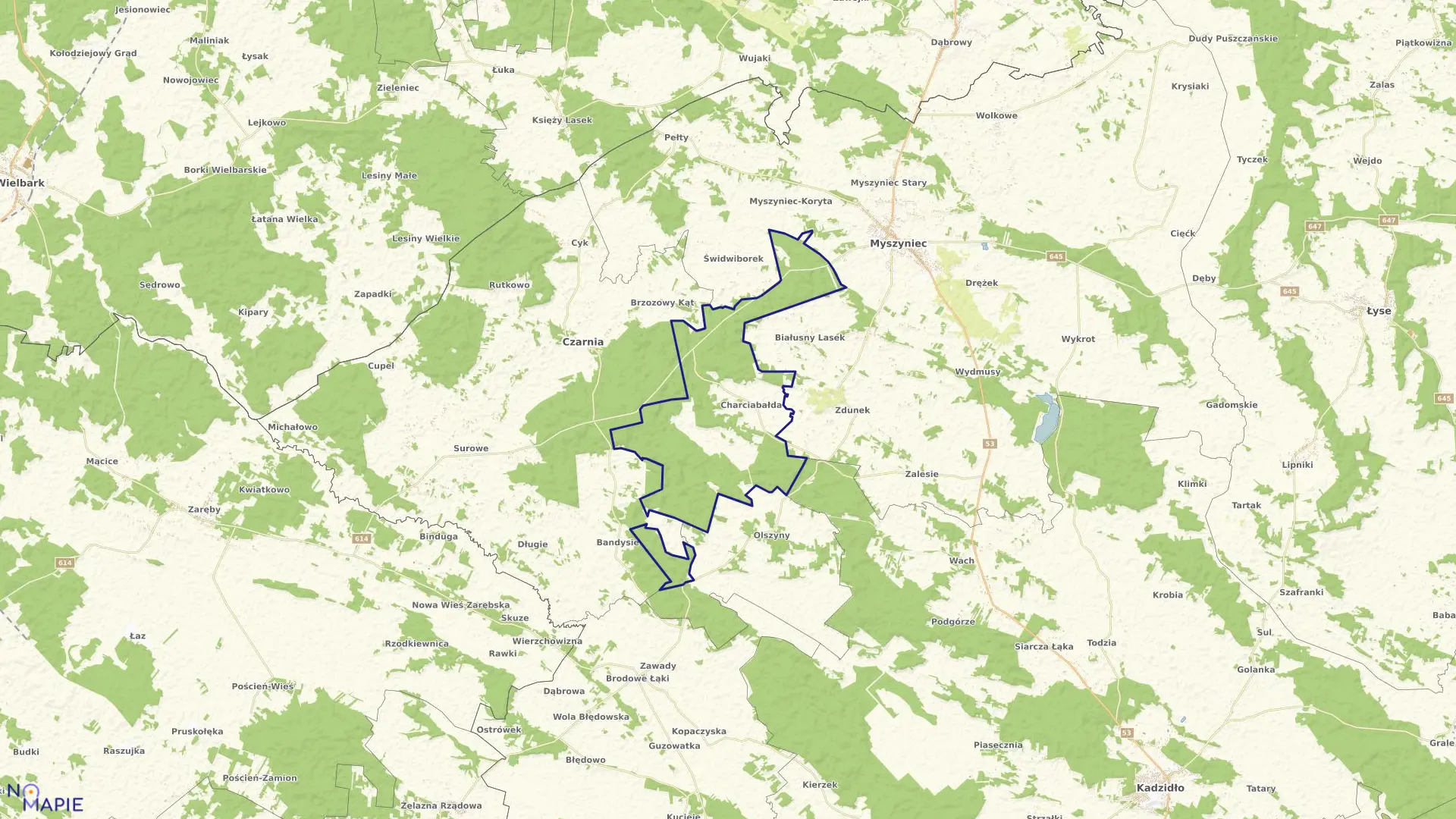 Mapa obrębu CHARCIABAŁDA w gminie Myszyniec