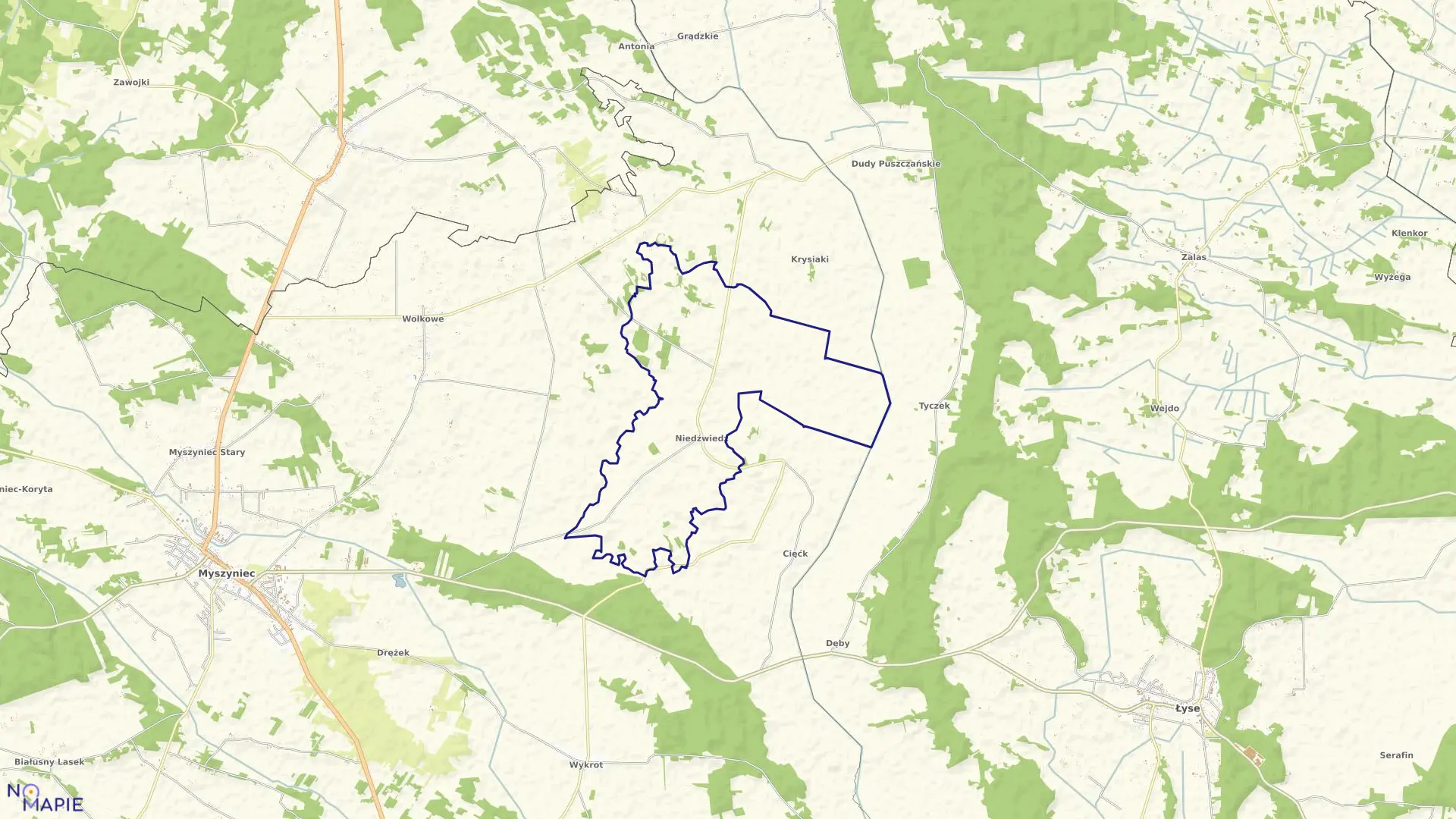 Mapa obrębu NIEDŹWIEDŹ w gminie Myszyniec