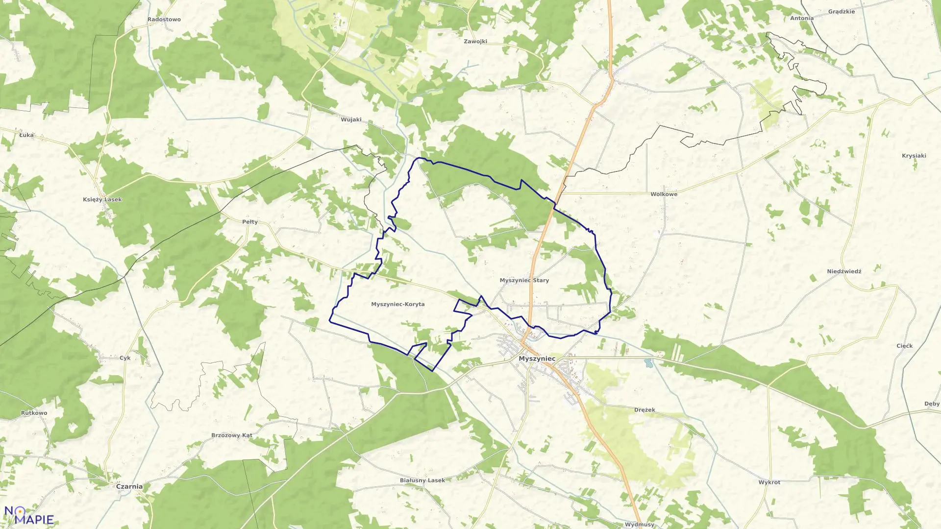 Mapa obrębu STARY MYSZYNIEC w gminie Myszyniec